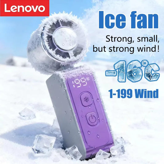 Lenovo Summer New Ice Pack Turbo Cooling Small Fan Mini Outdoor Portable Handheld Fan Intelligent Display Screen