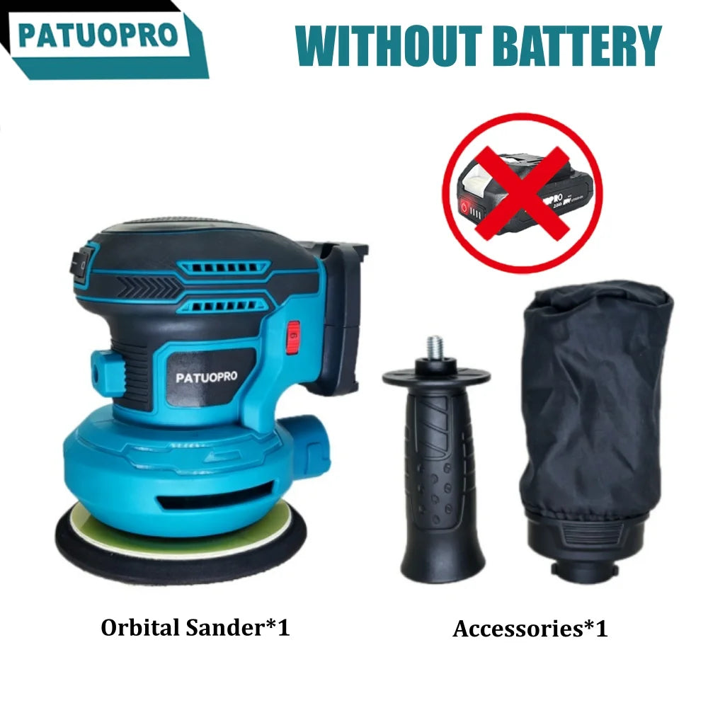 PATUOPRO Snoerloze elektrische excentrische schuurmachine met 6 snelheden, 125 mm, voor Makita 18V-accu