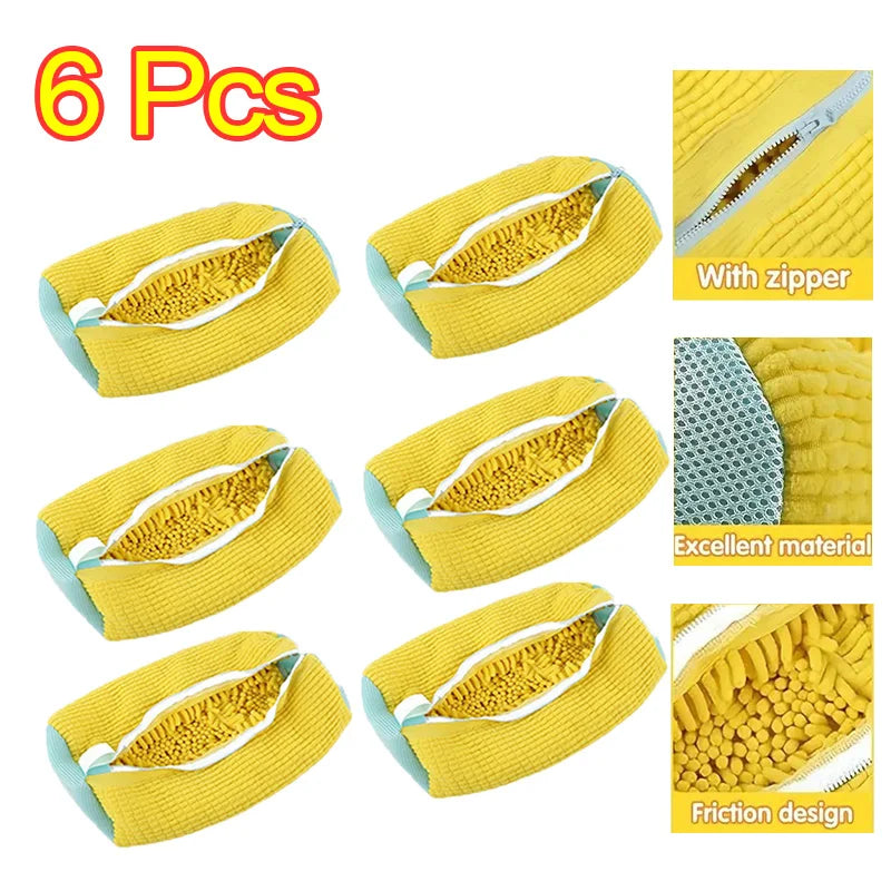 1-6PCS Shoe Washing Bag Washing Machine Laundry Bags with Zipper Closure Shoes Cleaning Bag Shoes Laundry Fluffy Fibers Sneaker