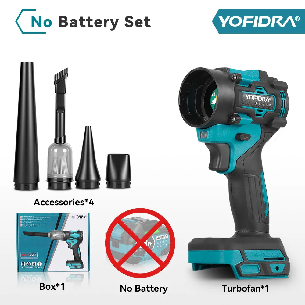 YOFIDRA 80000RPM Borstelloze 2-in-1 Elektrische Turboventilator Snoerloze Luchtblazer & Zuiger Blad Sneeuw Stofreiniger Gereedschap voor Makita Batterij