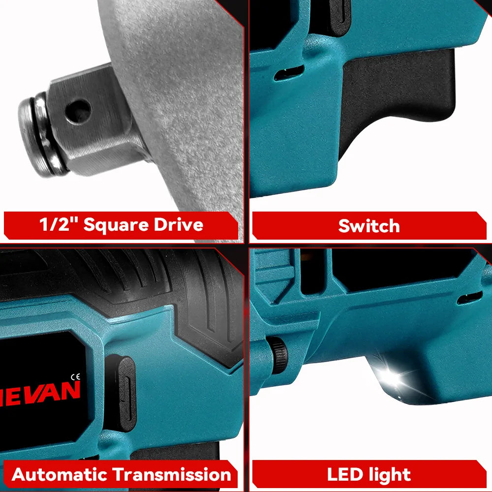 ONEVAN 1000NM Brushless 1/2'' Electric Ratchet Wrench Removal Screw Nut Car Repair Power Tool For Makita 18V Battery Pin
