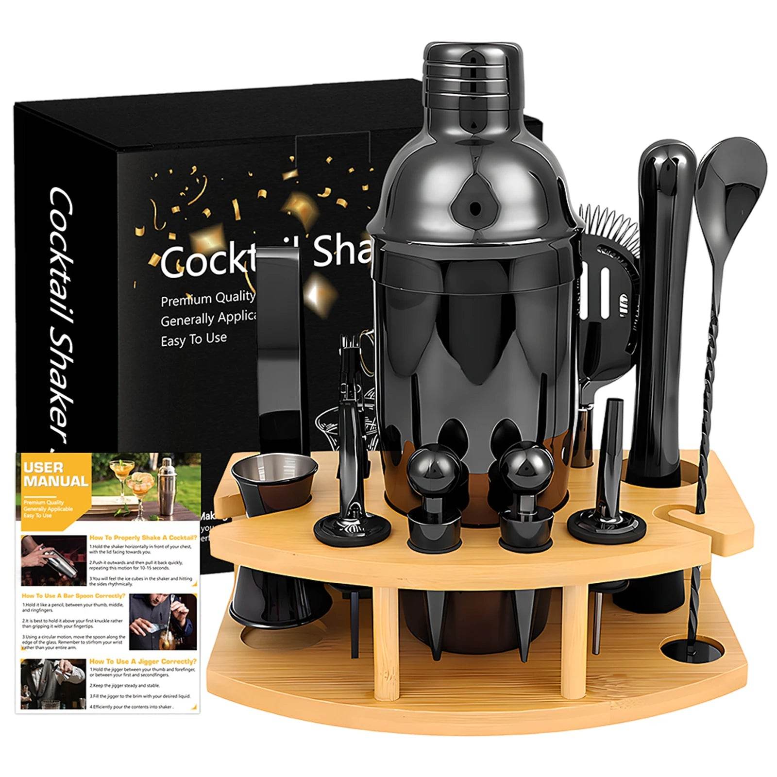 Cocktail Set Professional Stainless Steel 12-Piece Cocktail Shaker Kit,750ML Cocktail Mixer Wine Martini Boston Shaker Bar Tool - Quality Shopping Centre