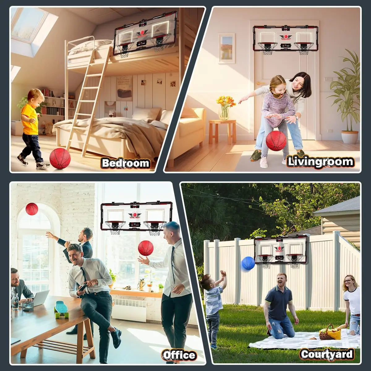 VATOS Mini Basketball Hoop for Kids x2 Indoor Outdoor Electric Scoreboard with 4 Balls - Perfect Sports Game Gift for Boys and Girls - Quality Shopping Centre