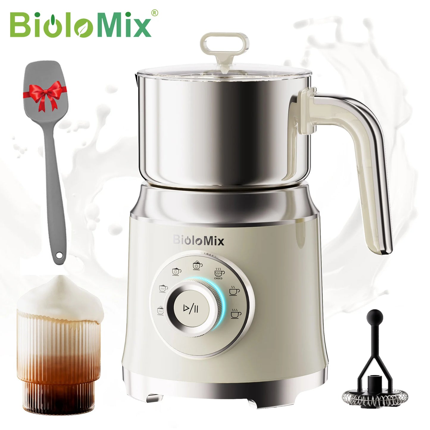 BioloMix 7-in-1 Detachable Electric Milk Frother Steamer Automatic Hot Cold Foam Maker for Coffee And Hot Chocolate