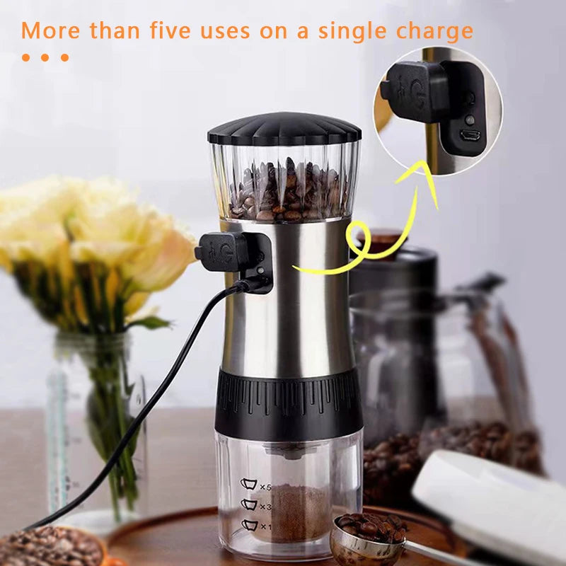 Electric Burr Coffee Grinder Adjustable Burr Mill Conical Coffee Bean Grinding with USB Charge Ceramic Grinding Coffee Beans