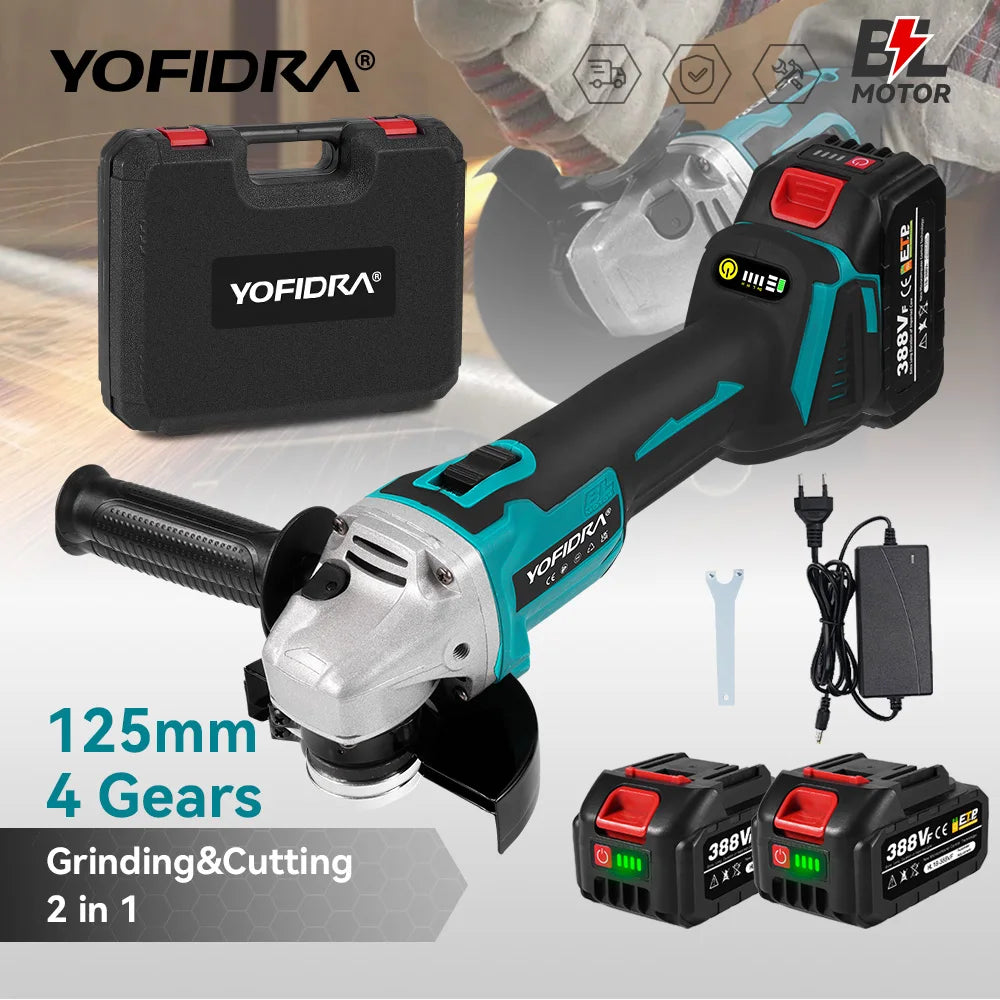 YOFIDRA Meuleuse d'Angle Sans Fil Brushless 4 Vitesses 125mm Machine de Coupe Polissage Outil Électrique pour Batterie Makita