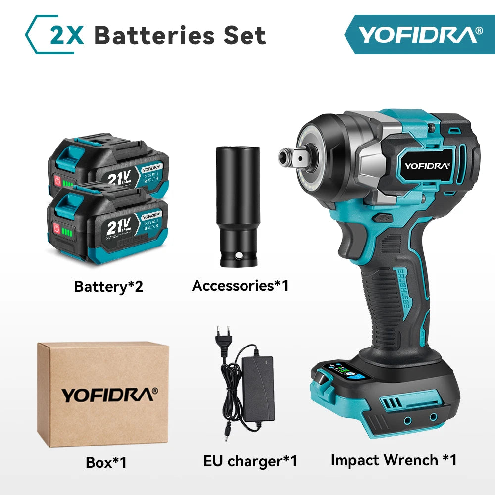 YOFIDRA 5 Gears 1200N.M Torque Brushless Electric Wrench Cordless Car Screwdriver Househeld Power Tools For Makita Battery Pin