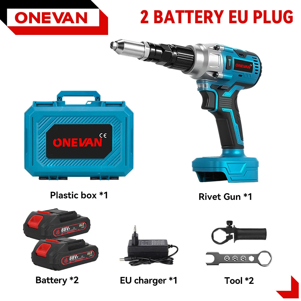 ONEVAN 25000N Borstelloos Elektrisch Klinkpistool 2.4-5.0mm Snoerloos Blindklinknagelgereedschap voor Makita 18V Accu