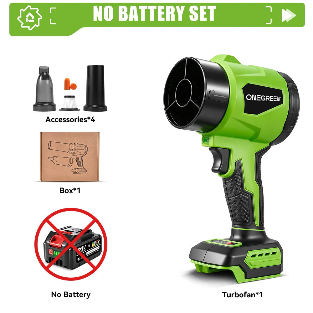 ONEGREEN 4000W 2in1 Brushless Electric Air Blower Jet Fan 350000RPM Leaf Blower Dust Blowing Tool For Makita 18V Battery Pin