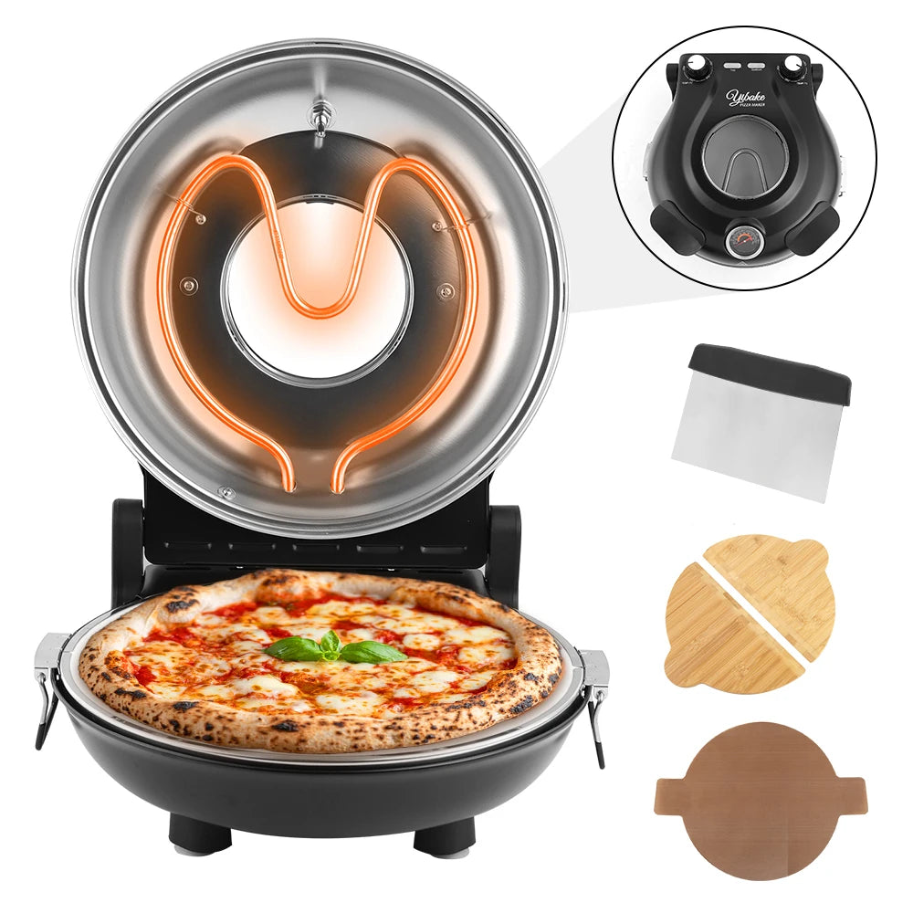 12 Inch Electric Pizza Oven Indoor 1200 Watt Glazed Ceramic Stone Cooker Two-button Precise Temperature Control Heats up 420℃