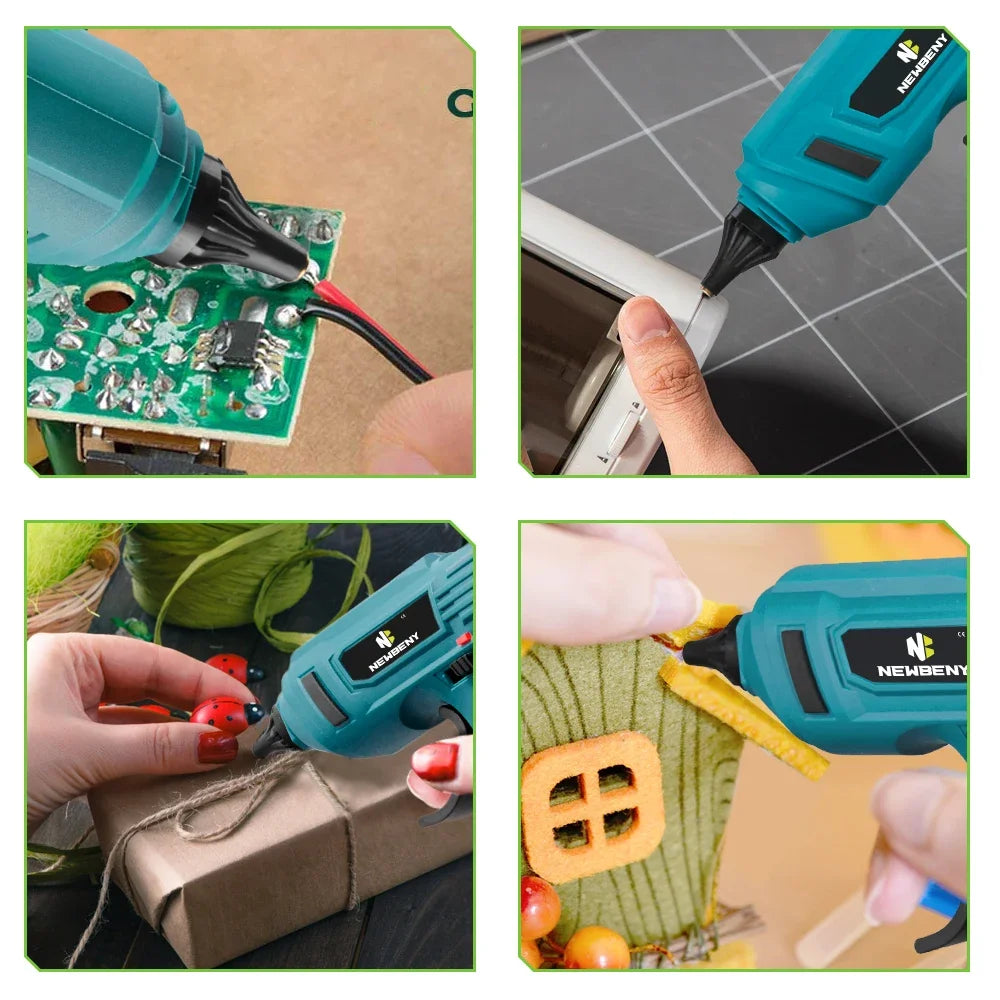 NEWBENY 280°C 100W Electric Hot Melt Glue Gun Cordless Home Graft DIY Repair Tool with 10pcs Glue Sticks for Makita Battery Pin