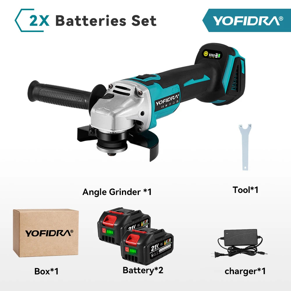 YOFIDRA Meuleuse d'angle électrique sans balais 125 mm à 4 vitesses pour le meulage, le polissage et la coupe de métal et de bois, outil électrique compatible avec batterie Makita