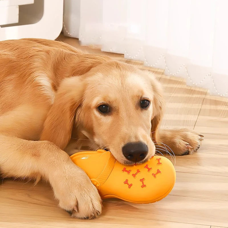 Interactive Dog Bite Slippers Toys Funny Dog Squeaky Toy Puppy Teeth Cleaning Latex Slippers Bite-resistant Pet Chew Toy