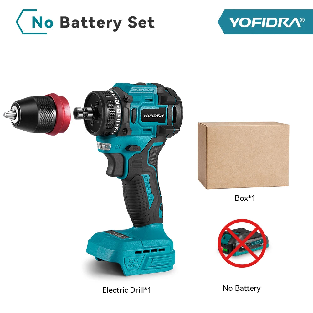 YOFIDRA 2-in-1 borstelloze elektrische schroevendraaier handboormachine met zeskantopname, huishoudelijke elektrische gereedschapsset voor Makita-accu
