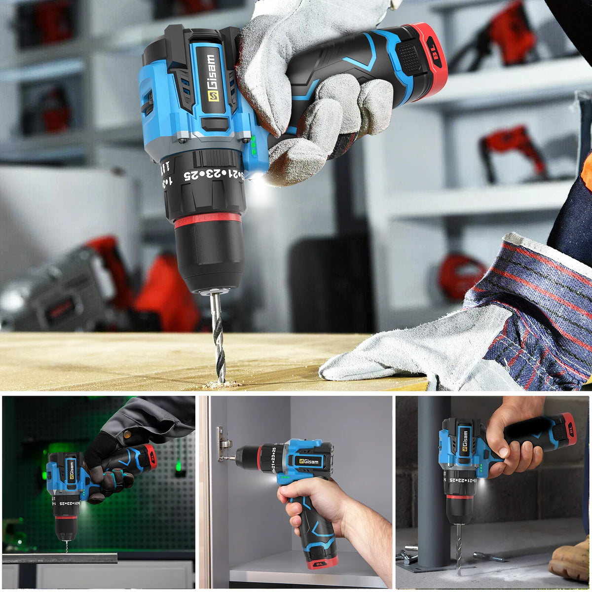 Perceuse à percussion électrique sans balais Gisam 95NM, couple 25+3, tournevis électrique sans fil 3 en 1, outils électroportatifs pour le bricolage à domicile