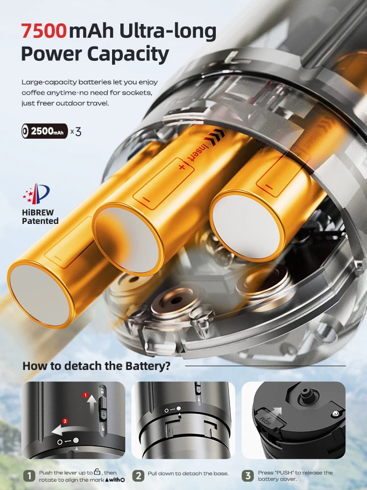 HiBREW H4C Machine à Café Expresso Portable Chauffage Sans Fil Batterie Amovible Extraction Sans Fond Café Moulu Barista