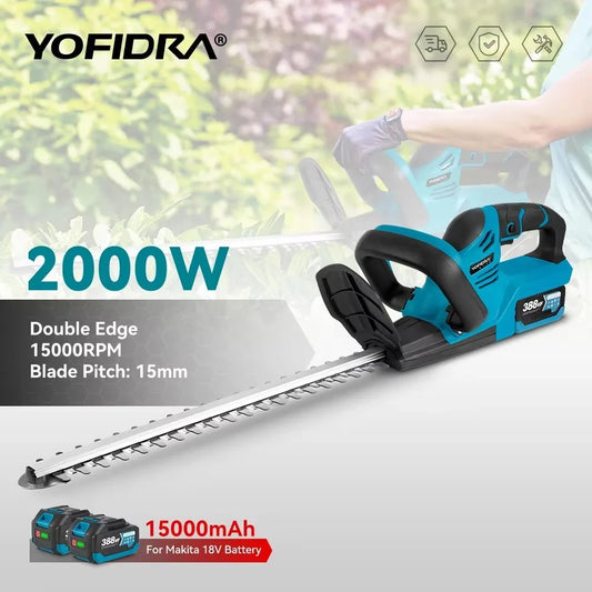 YOFIDRA 2000W Electric Hedge Trimmer 15000 RPM Lawn Mower Garden Landscaping Hedge Pruner Trimmer Tool For Makita 18V Battery