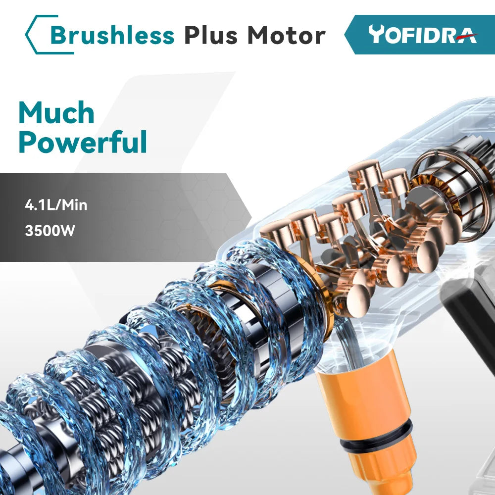 YOFIDRA 3500W 200Bar Borstelloze Hogedrukreiniger 6-in-1 Snoerloos Elektrisch Autowaspistool voor Makita Accu