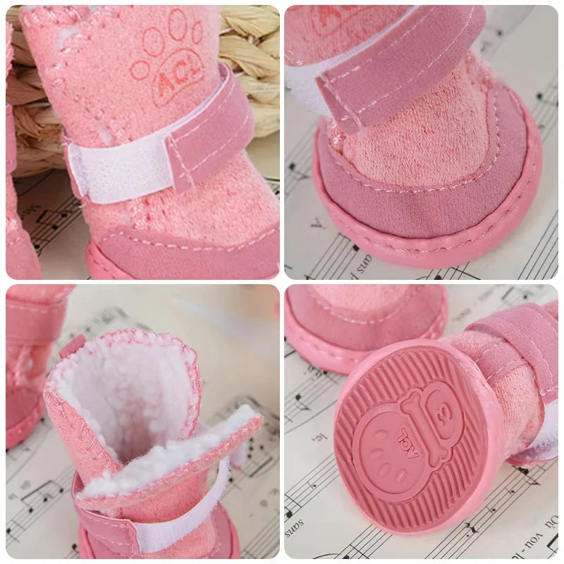 4 Pcs/set Pet Dog Shoes Winter Warm Puppy Boots Anti-Slip Dog Foot Protector Lovely Pet Shoes for Small Medium Dogs Pet Supplies