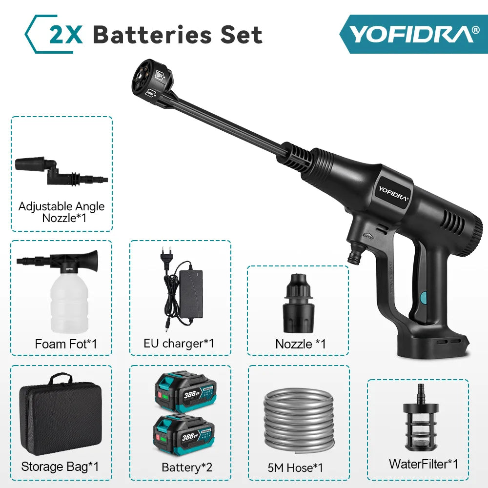 YOFIDRA 6 IN1 High Pressure Car Water Spray Gun 200Bar Cordless Garden Washing Machine Cleaner Power Tool For Makita Battery Pin