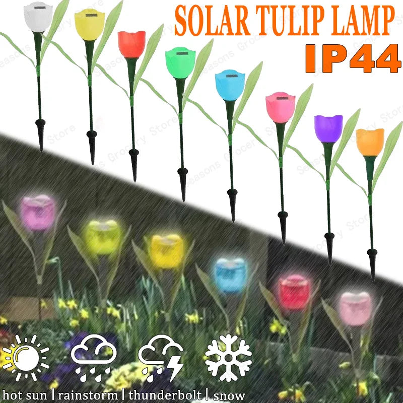 Solar Powered Tulip Garden Lights IP44 Waterproof Auto on Off LED Outdoor Lighting for Yard Lawn Party Night Decoration
