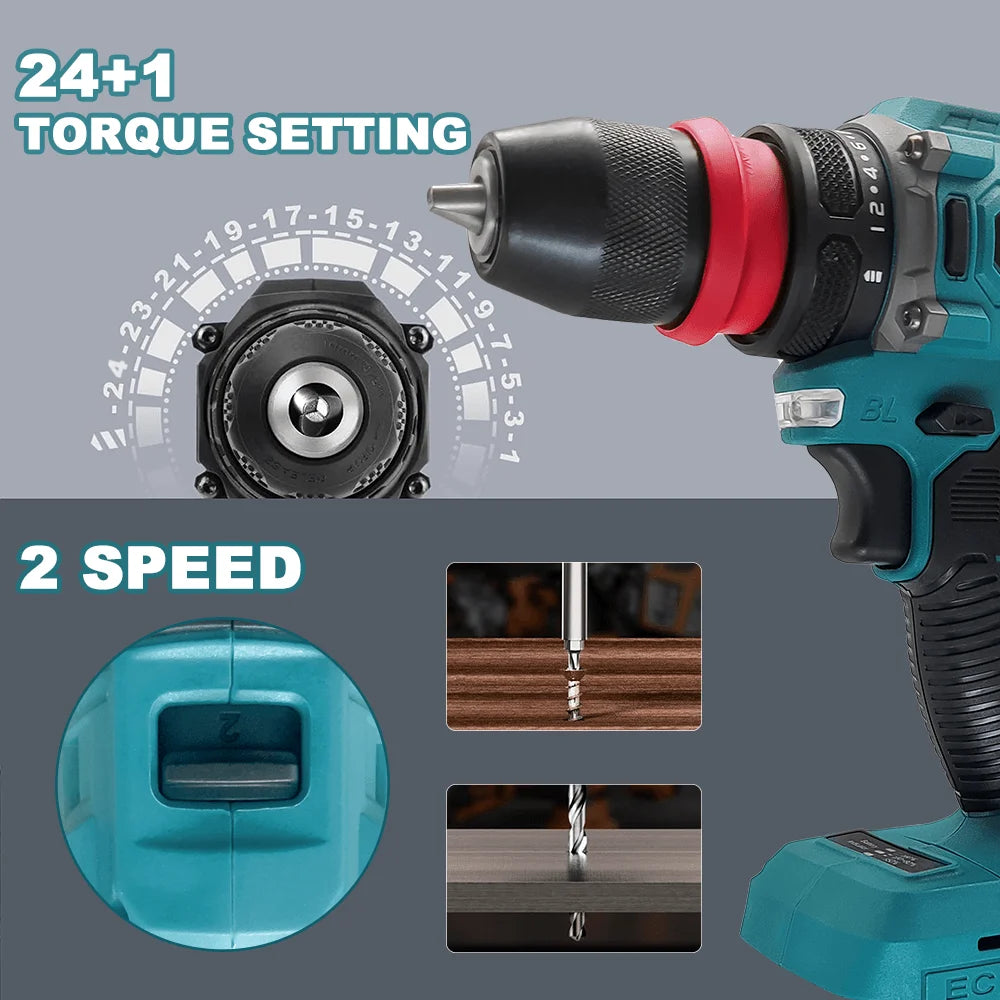 10mm New 2In1 Rechargeable Electric Screwdriver Cordless Drill Lithium Battery Multifunctional Power Tool For Makita 18V Battery