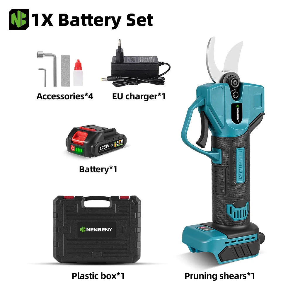 Sécateur électrique NEWBENY 30MM à 2 vitesses, outil de coupe sans fil pour branches d'arbres fruitiers, compatible avec batterie Makita 18V