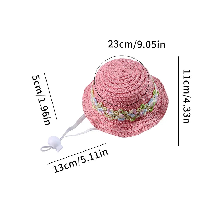 Cute Pet Straw Hat for Cats Small Dogs Adjustable Cat Princess Hat Summer Puppy Sun Hat Outdoor Cute Kitten Headwear Pet Supply