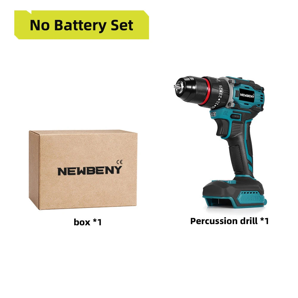 NEWBENY 80N.M 3-IN-1 Brushless Electric Drill Cordless 25+3 Torque Screwdriver Power Tools Set For Makita 18V Battery Pin
