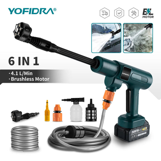 YOFIDRA 3500W 200Bar Brushless Washer Water Gun 6 IN 1 Cordless  Electric High Pressure Car Washer Garden For Makita Battery Pin