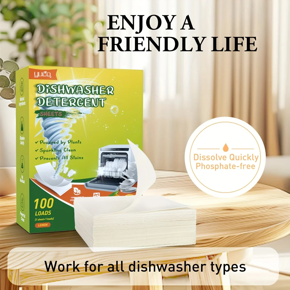 100 Loads Lemon Scented Dishwashing Tablets, Quick Dissolve Oil Stains,Gentle Cleaning Without, Powerful Oil Removal,Brightening