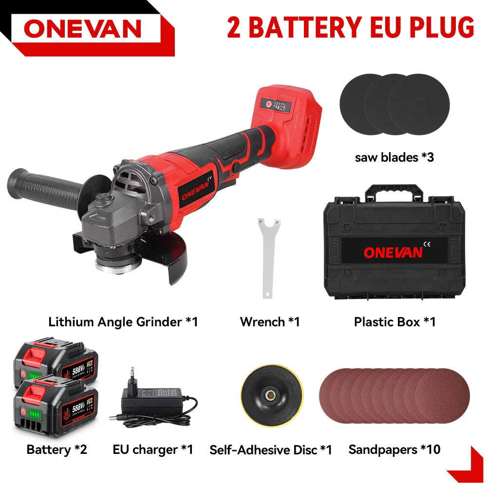 ONEVAN 125mm Brushless Electric Angle Grinder 2in1 M14 Cordless Cutting Polishing Woodworking Tool For Makita 18-21V Battery Pin