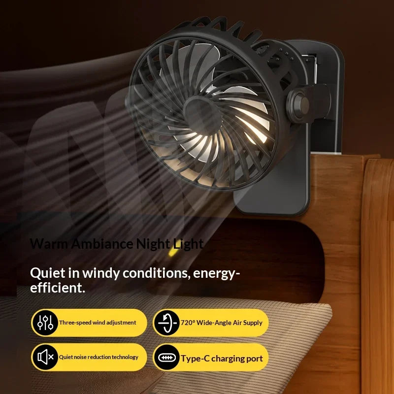 Lenovo Nieuwe draagbare oplaadbare clip-ventilator 720° draaibare hangende ventilator met nachtlampje luchtkoeler voor buiten kamperen