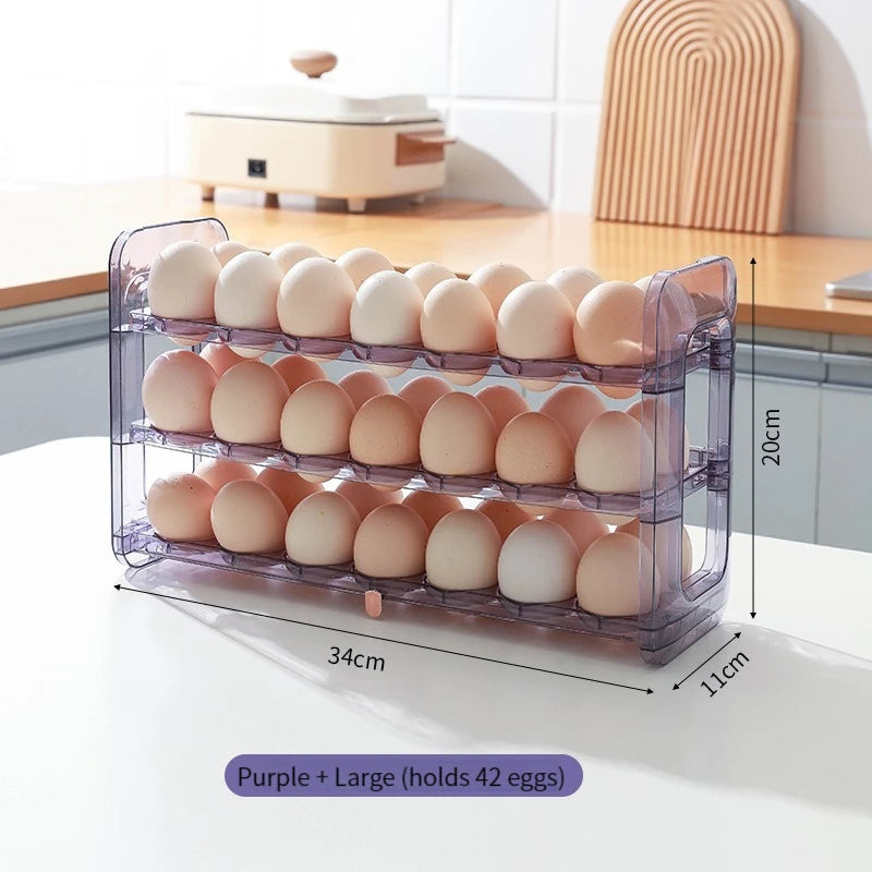 Layers Large Capacity Egg Holder for Refrigerator,Flip Design 30 Eggs Organizer，Foldable Storage Fridge Side Door Egg Organizer