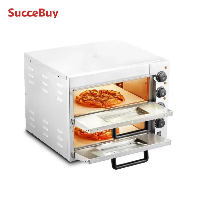 Succebuy Commercial Pizza Oven Countertop Double Deck Layer Stainless Steel Electric& Handle for Restaurant Home