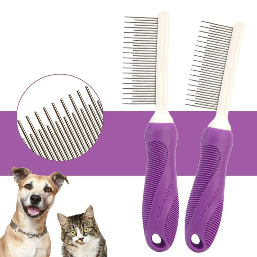 Peigne violet pour chiens et chats avec dents en acier inoxydable à poils longs et courts pour éliminer les nœuds et les emmêlements