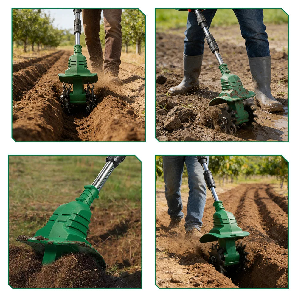 NEWBENY 1800W 4 Blade Electric Garden Rotary Tiller Cultivator Cordless Lawn Mower Portable Grass Trimmer Soil Turning Tools for Makita Battery Pin