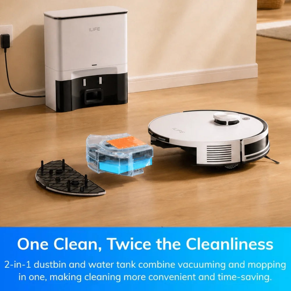 ILIFE A30 Pro Robotstofzuiger met automatisch leegstation, 5000Pa sterke zuigkracht, LDS-navigatie, 180 min. looptijd, 2-in-1 dweilen en zuigen, app-bediening, reiniging van harde vloeren en tapijt