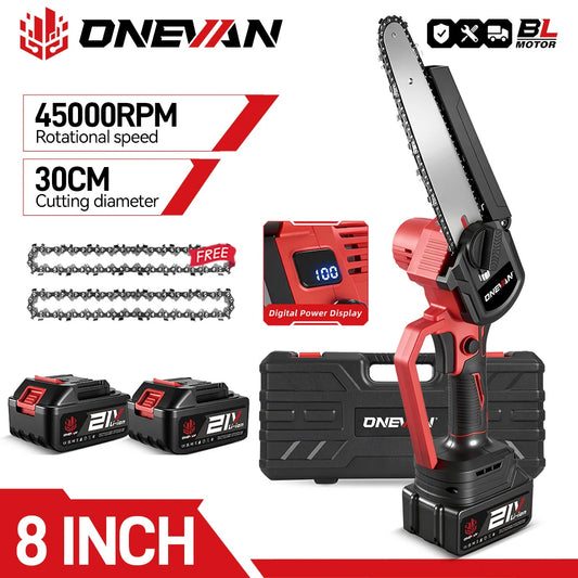 ONEVAN 8 Inch Brushless Electric Chainsaw Cordless Portable Electric Saw Woodworking Power Tool For Makita 18V Battery Pin