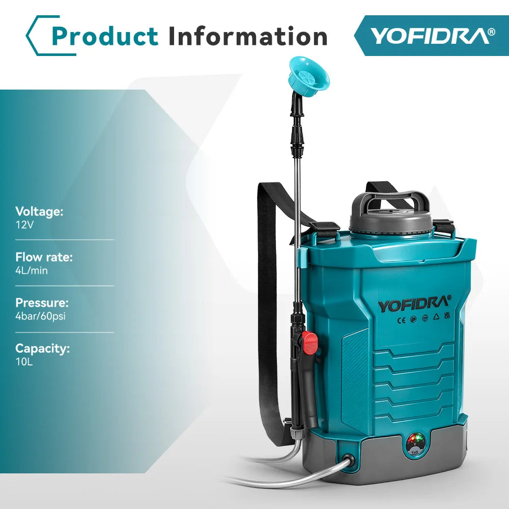 YOFIDRA 60PSI 4L/MIN Elektrische Lithiumspuit 10L Rugspuit met Hoge Capaciteit voor Tuin en Gazon Irrigatie Gereedschap