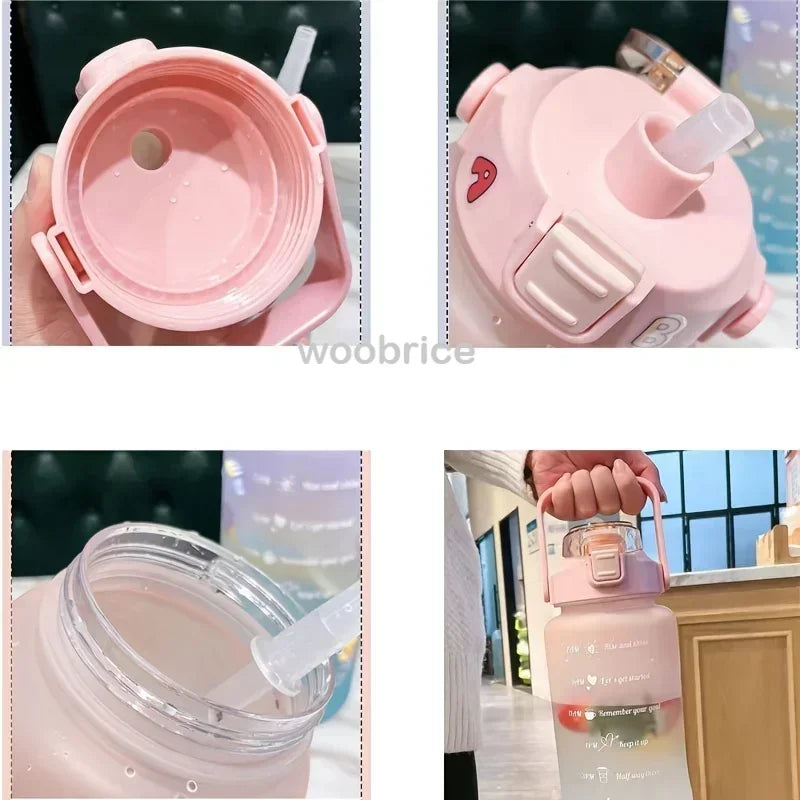 2 Liter Large Capacity Sports Water Bottle Leak Proof Colorful Plastic Cup Drinking Outdoor Travel Portable Gym Fitness Jugs