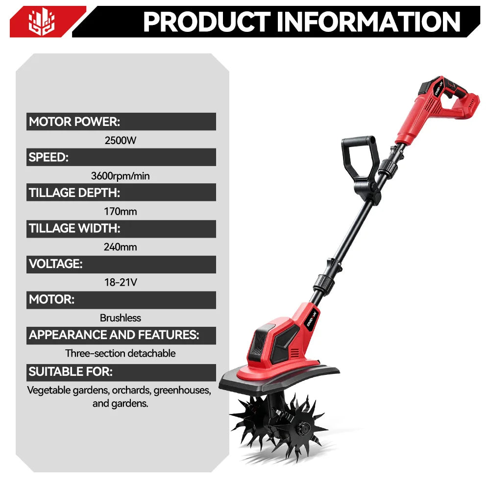ONEVAN 36000RPM Electric Tiller Cultivator Lawn Mower Rototiller For Soil Cultivation Garden Tool Fit For Makita 18V Battery Pin