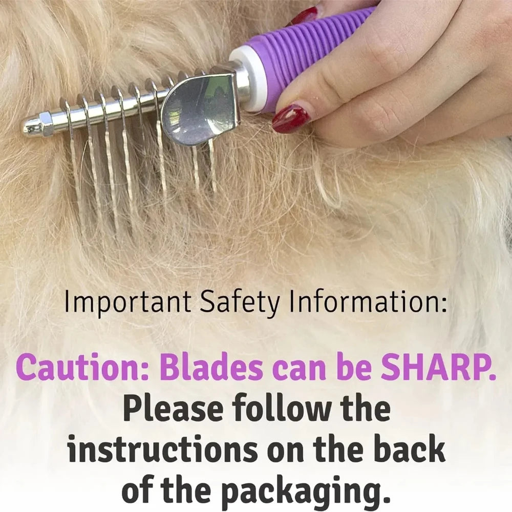 Peigne râteau de démêlage pour animaux, brosse pour chiens et chats avec longues lames de sécurité pour démêler le sous-poil emmêlé ou noué