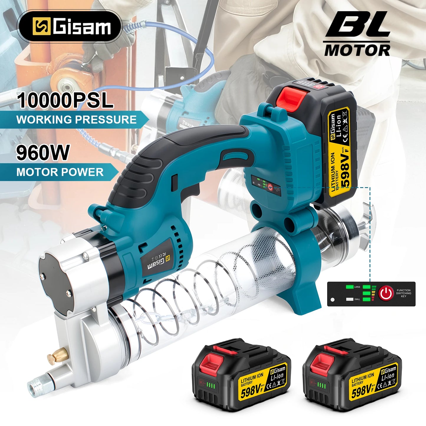 10000PSL 69Mpa Cordless Electric Grease Gun High Pressure Car Lubricating Oil Car Maintenance Tool For Makita 18v Battery Pins