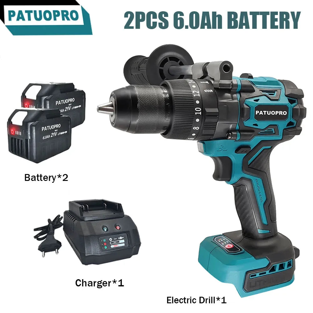 Perceuse à percussion électrique sans balais 220 N.m, perceuse à main sans fil 13 mm, outil de forage à percussion 3 fonctions pour batterie Makita 18V