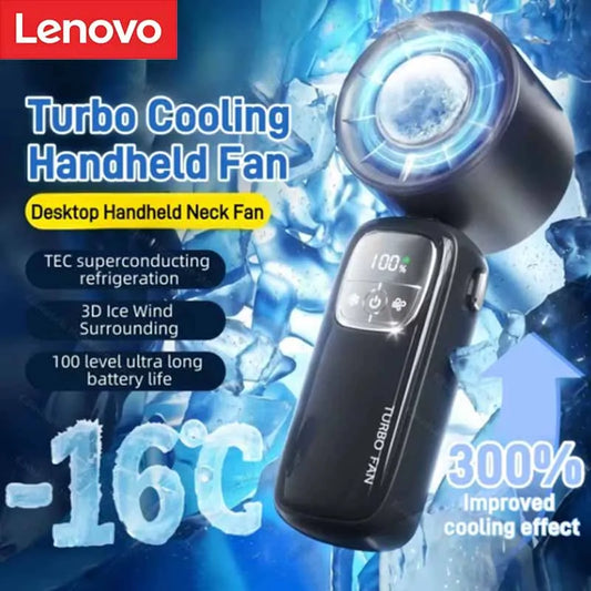 Lenovo 30000RPM Handheld Eletric Turbo Fan Portable USB Folding Neck Fan Fast Cooling Semiconductor Tech Outdoor Camping Office