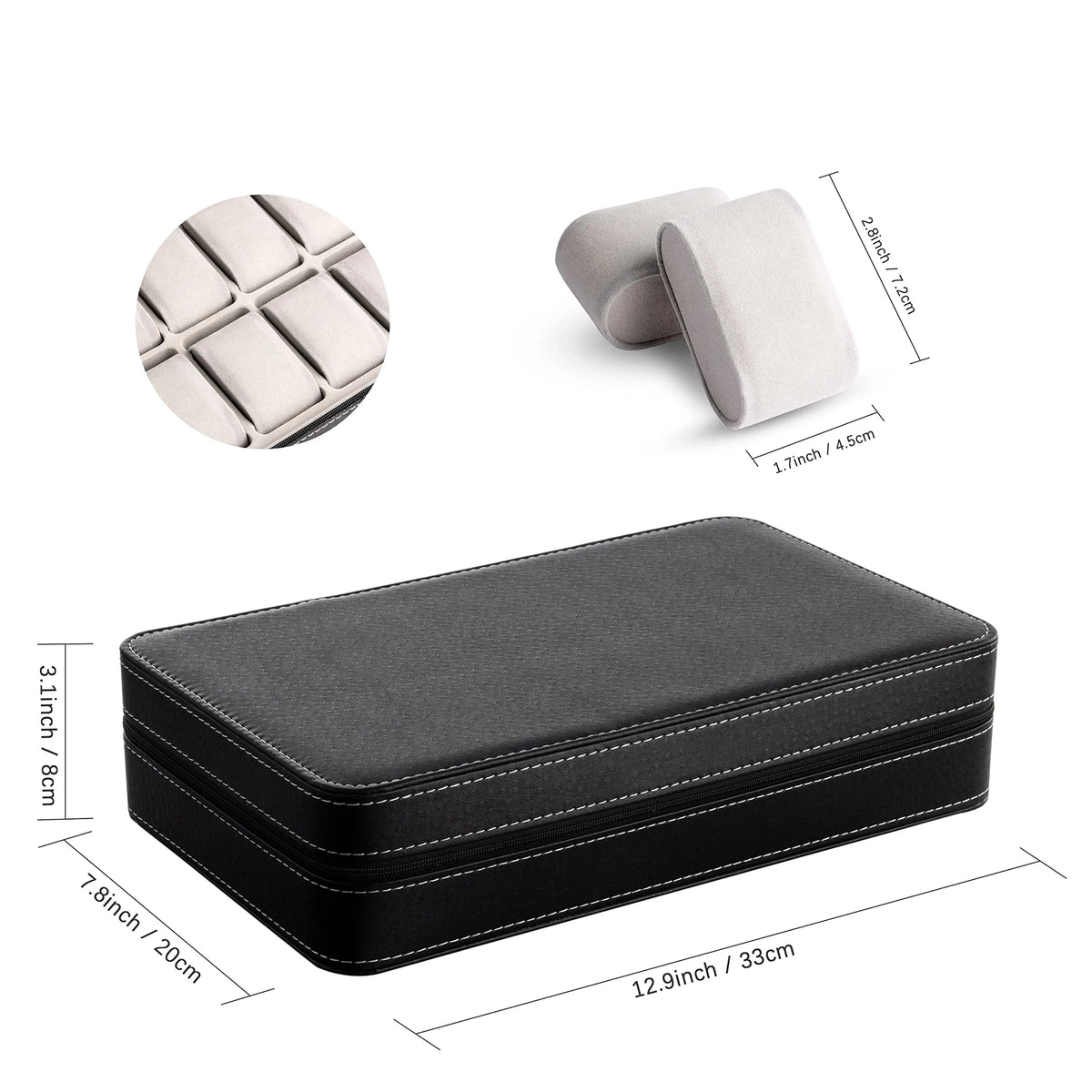 12/10/6 Slot Watch Organizer Box, Zippered Travel Case Luxury PU Leather Watch Storage Box,  Watch Collection Display Holder