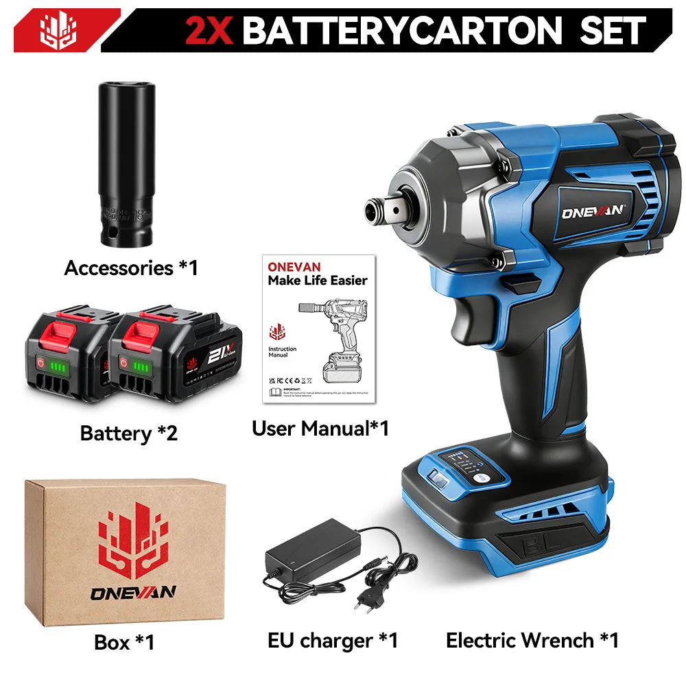ONEVAN 1200N.M Koppel Borstelloze Elektrische Slagsleutel 1/2 Inch Schroevendraaier Dopsleutel Elektrisch Gereedschap voor Makita 18V Accu Pin