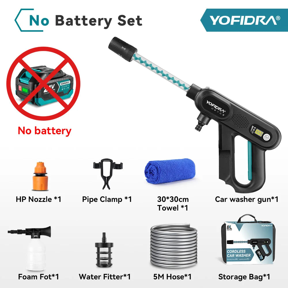 YOFIDRA 5IN1 220Bar Brushless Electric High Pressure Car Washer Gun Water Spray Gun Washing Power Tools For Makita Battery Pin