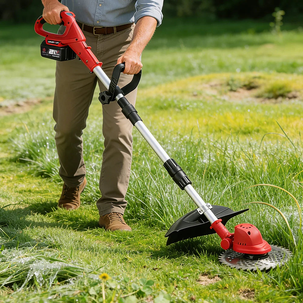 ONEVAN 10-inch borstelloze elektrische grasmaaier snoerloos 36000 tpm grassnijder in lengte verstelbaar tuingereedschap voor Makita 18V-accu
